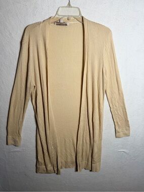 LOFT Ribbed Open Front Cardigan Sweater Beige Wheat Size Large